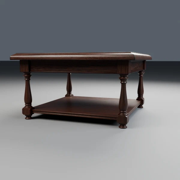 Low angle view of the Victorian table showing the legs and lower shelf