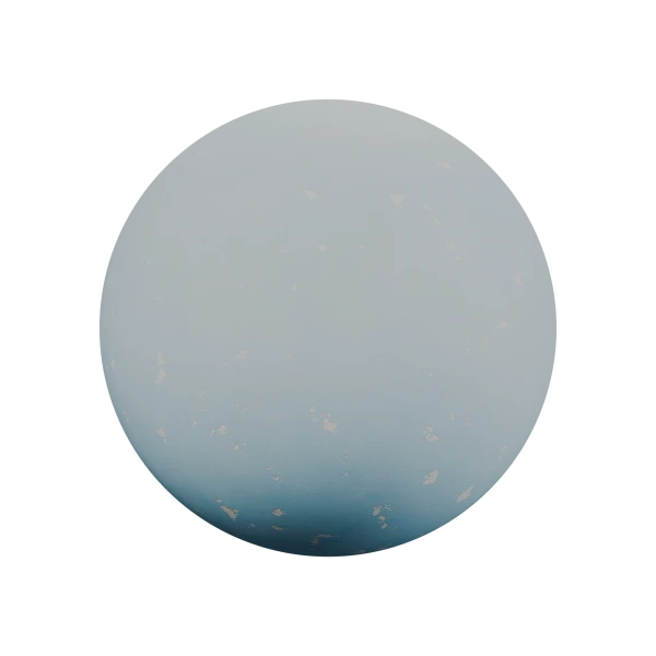 Painted plaster material in Blender, Light Blue preset on a sample sphere with chalky paint and small chips