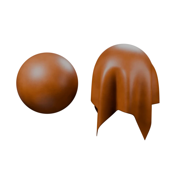 Procedural leather studio scene in Blender, Cognac leather sphere and folded drape