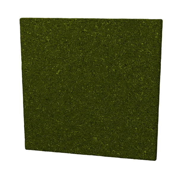 Procedural moss material in Blender on a flat swatch, a closer look at the curled moss fibers