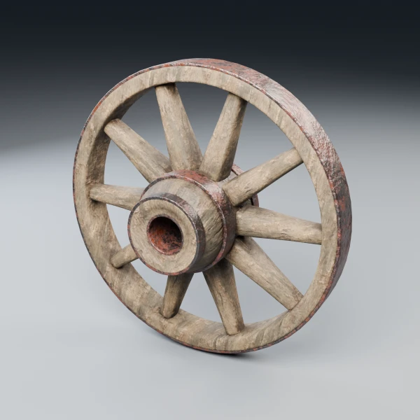 Wagon wheel 3D model seen from behind, showing the back of the hub