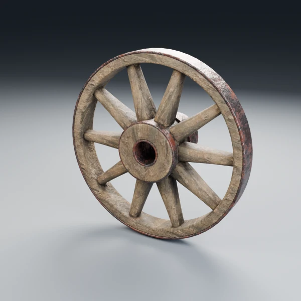 Wagon wheel 3D model, three quarter front view